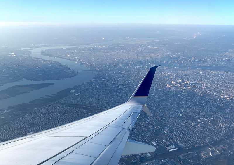 The Delaware River and Philadelphia skyline, visible after takeoff from PHL