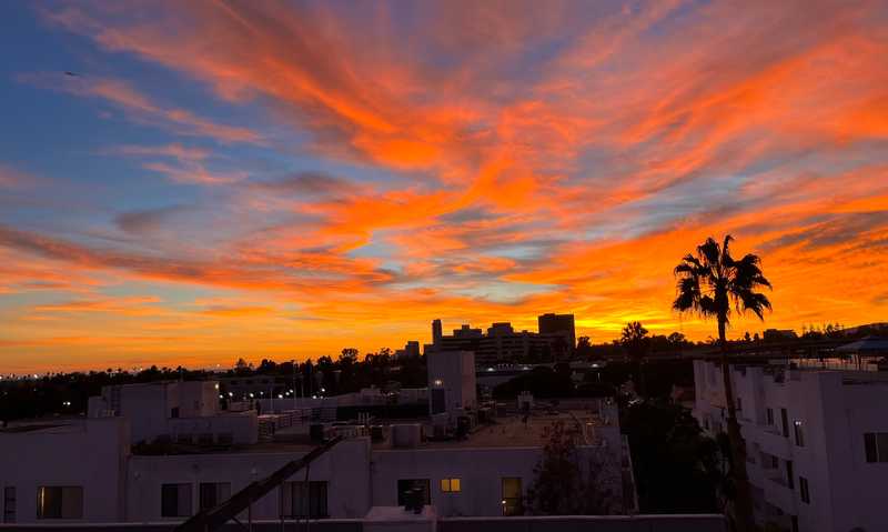 A sunset from the roof of the apartment in Westwood