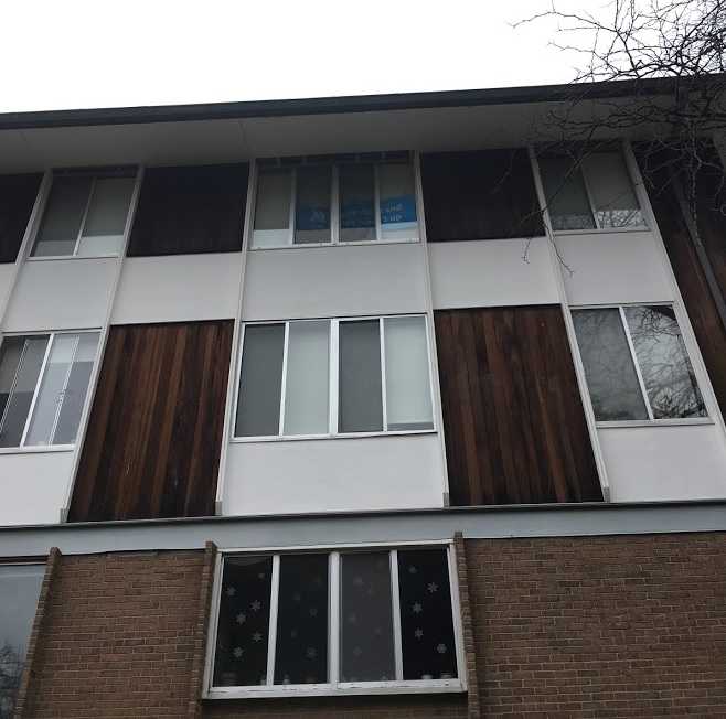 A residential building in the Oxford Housing complex at the University of Michigan