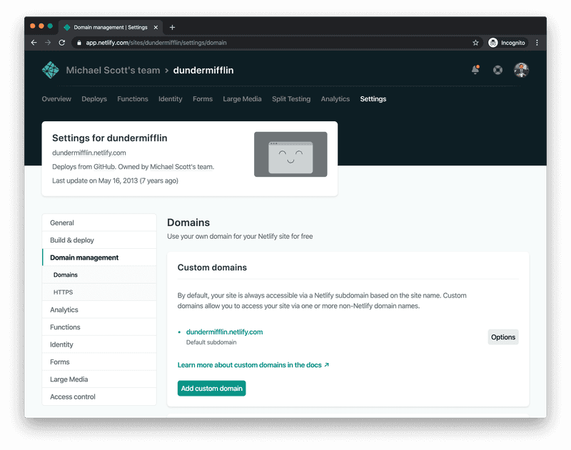 "Domain Management" in Netlify