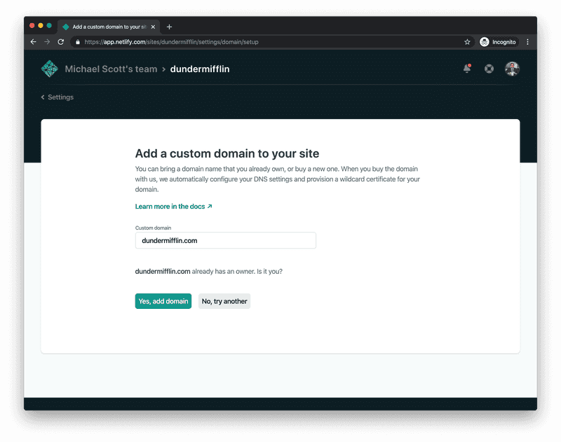 Adding a custom domain in Netlify