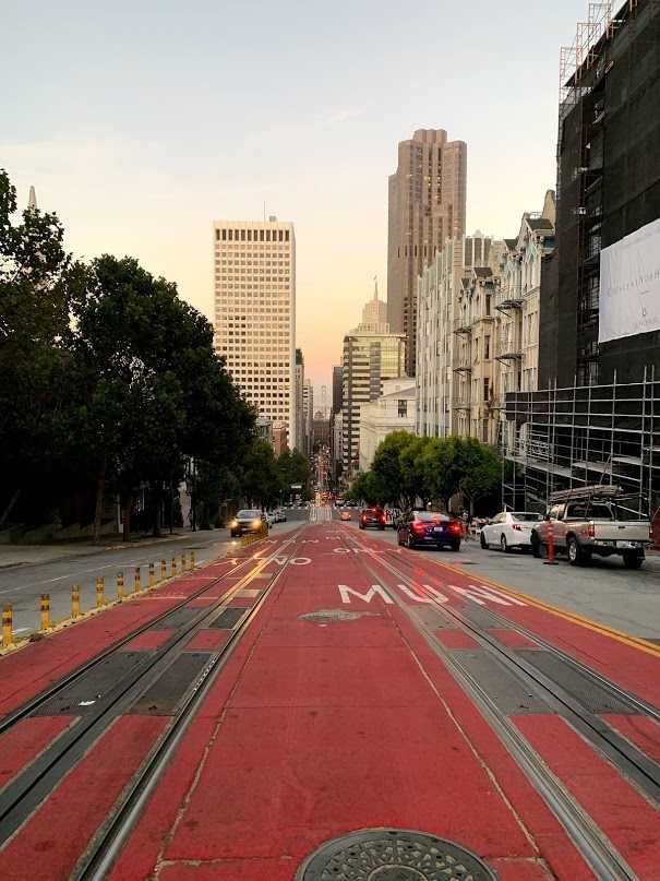 Looking east, down California Street, in San Francisco, California